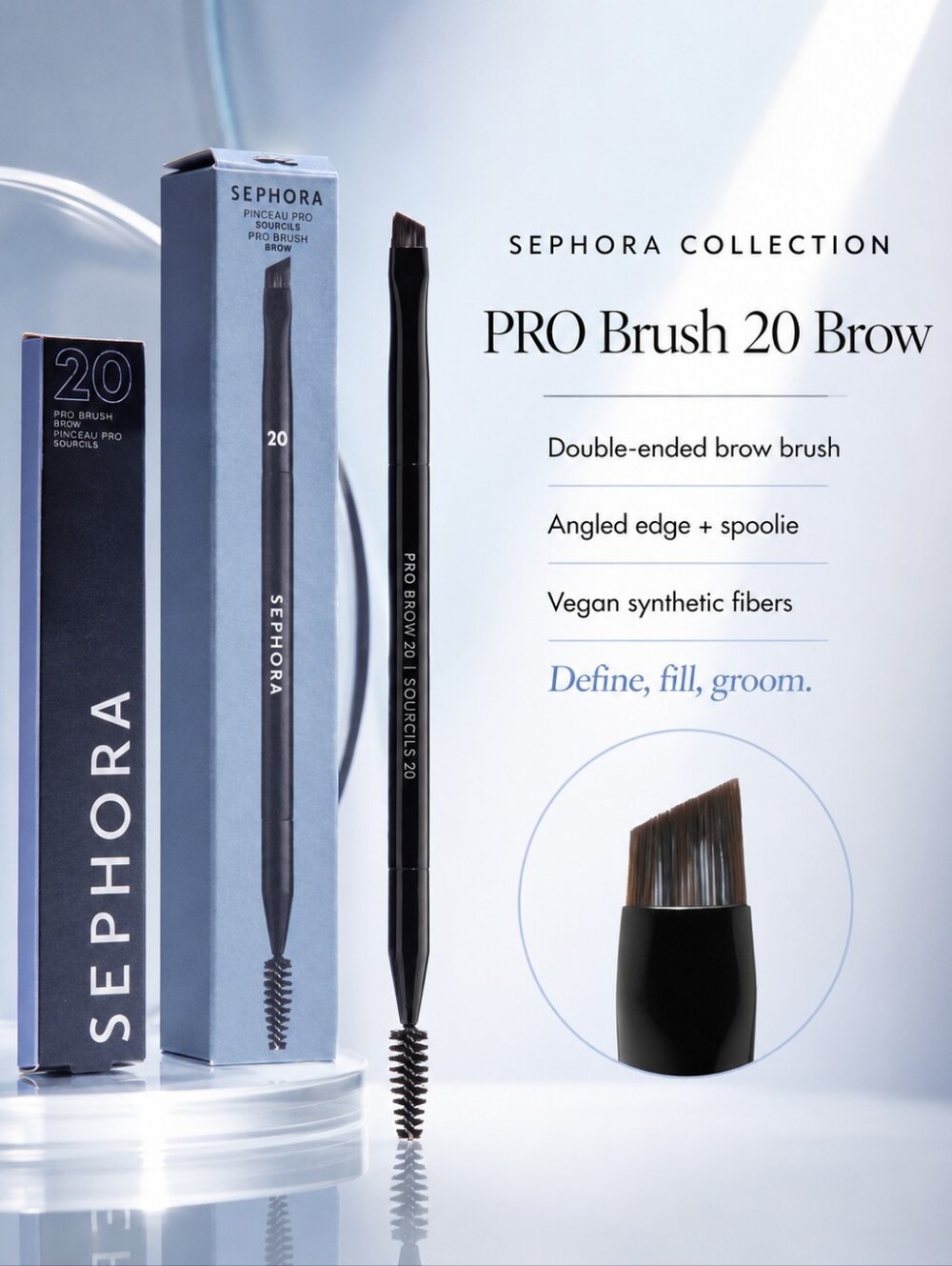 Sephora Collection PRO Brow Brush #20 – Dual-Ended Angled Brush & Spoolie